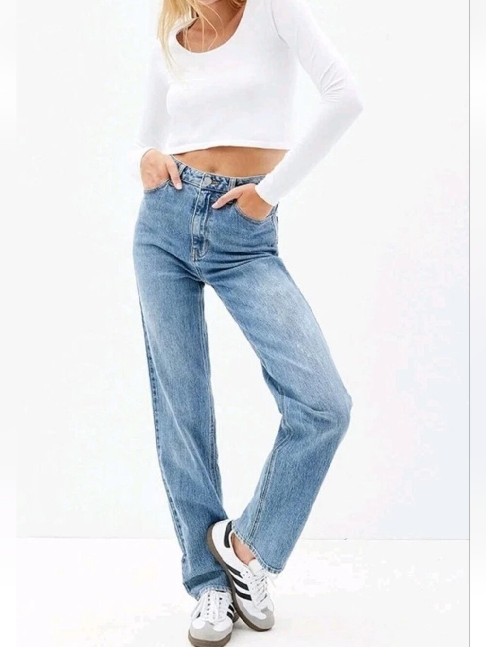 PACSUN STRETCH DAD JEAN RELAXED STRAIGHT LEG BUTTON FLY HIGH RISE BAGGY 26 NWT